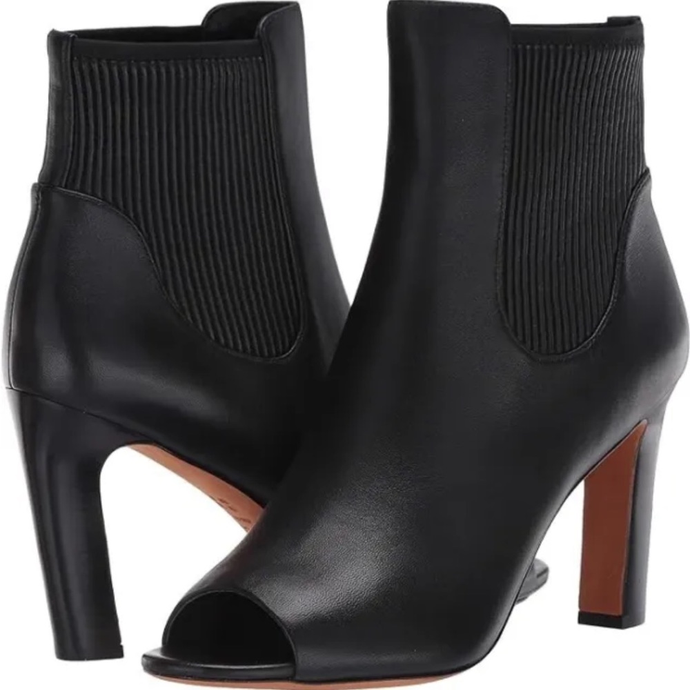 Vince Women’s Elsie Black Leather Peep Toe Ankle Booties Pumps Heel Stretch 5.5 - Picture 4 of 12